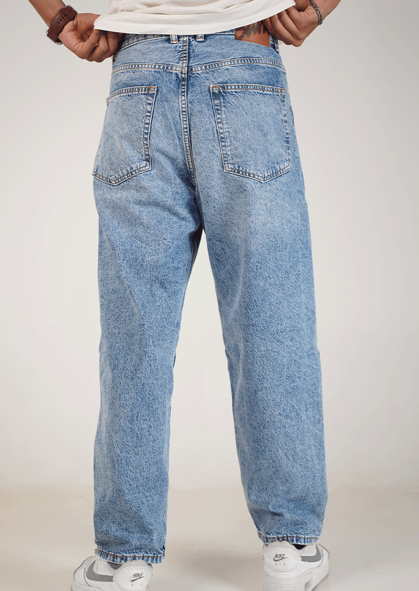 PullNBear Branded Men’s Baggy Fit Denim Jeans - Light Blue MJ-19