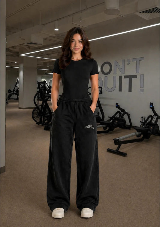 Branded MSS  Women's Bodysuit & Younglay Wide-Leg Trouser Black colour