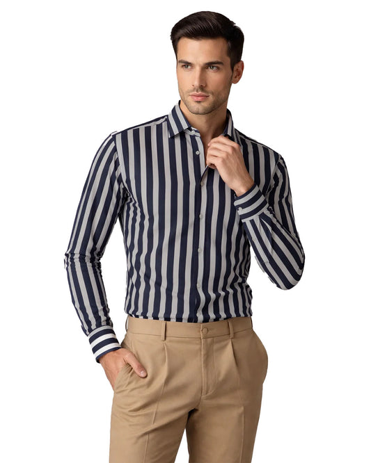 Zelig Branded Men’s Navy & White Vertical Stripe Slim-Fit Shirt MFS-25