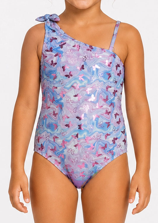 Branded Girls Butterfly Print One-Shoulder One-Piece Swimsuit GSS-02