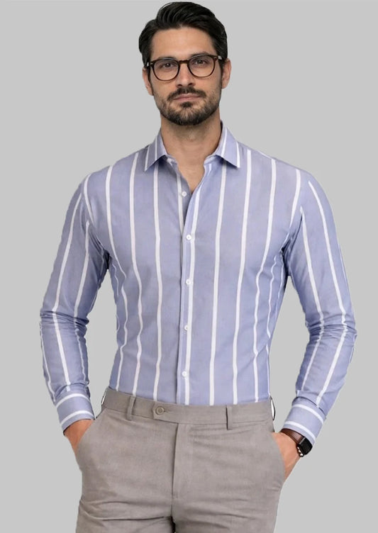 Calvy Klien Branded Mens Formal Shirt-Blue And White Striped MFS-65