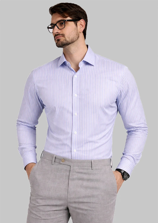 Calvy Klien Branded Mens Formal Shirt-Sky Blue and White Stripes MFS-63