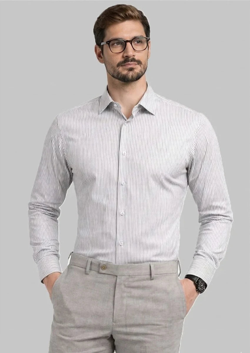 Michael Krs Branded Men's Slim Fit Striped Shirt White & Grey Color MFS-06
