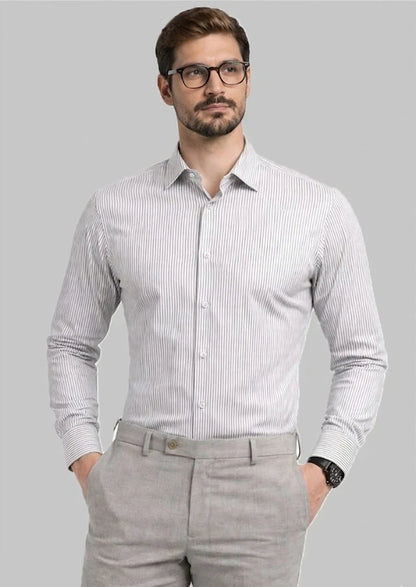 Michael Krs Branded Men's Slim Fit Striped Shirt White & Grey Color MFS-06