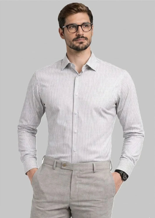 Michael Krs Branded Men's Slim Fit Striped Shirt White & Grey Color MFS-06