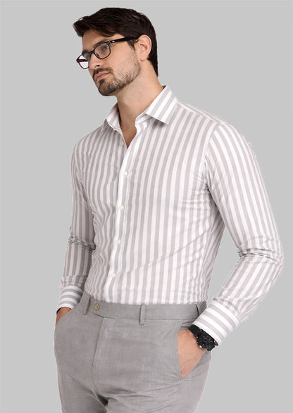 Zelig Branded Mens Formal Shirt-White With Grey Vertical Stripes MFS-64
