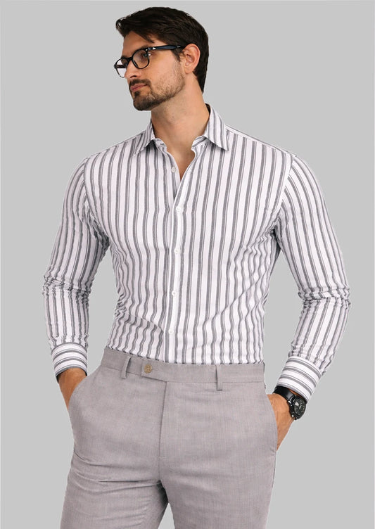 Zelig Branded Mens Formal Shirt-Charcoal Stripe MFS-62