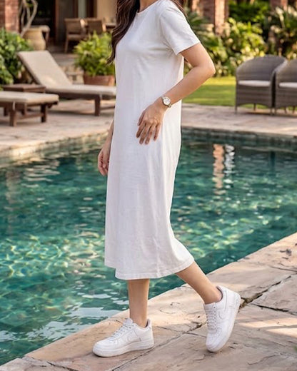 Misguidd Branded Women’s White Cotton T-Shirt Dress WT-04