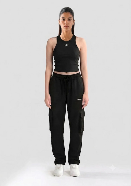 Alos Branded Women’s Ribbed Racerback Crop Tank - Black WTT-18