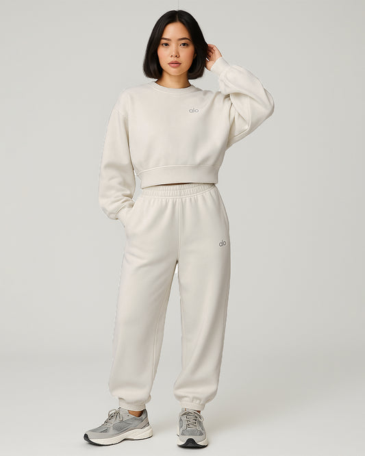 Alos Branded Essential Winter Fleece Co-Ord Set – Off-White (Premium Export) WCS-21