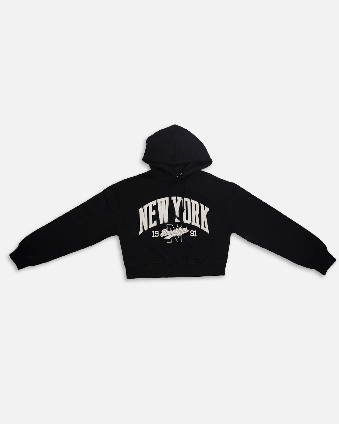 Teranovy Branded Women’s Cropped Fleece Hoodie – New York Black WHD-05