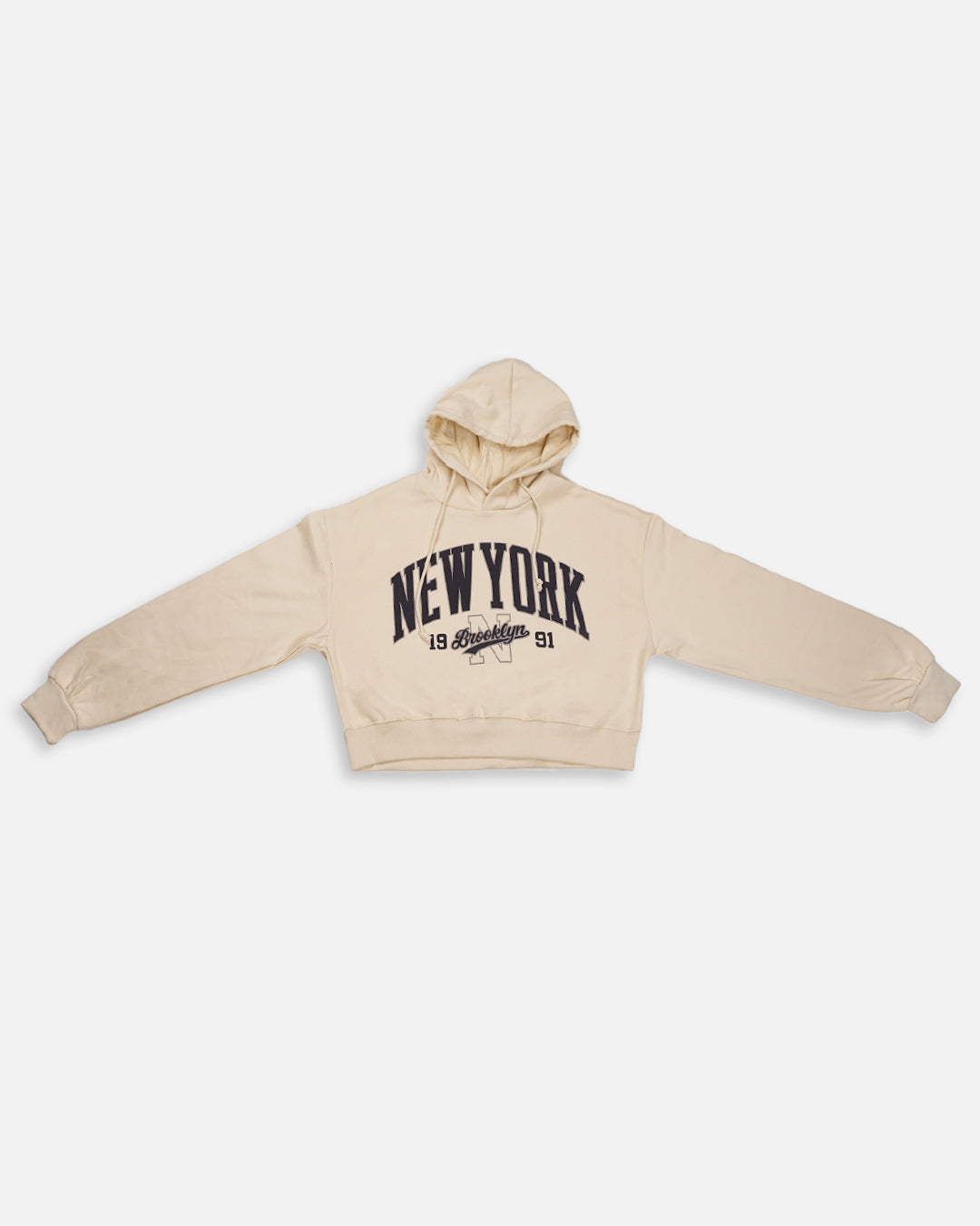 Teranovy Branded Winter Women’s Crop Hoodie – New York Print (Beige) WHD-07