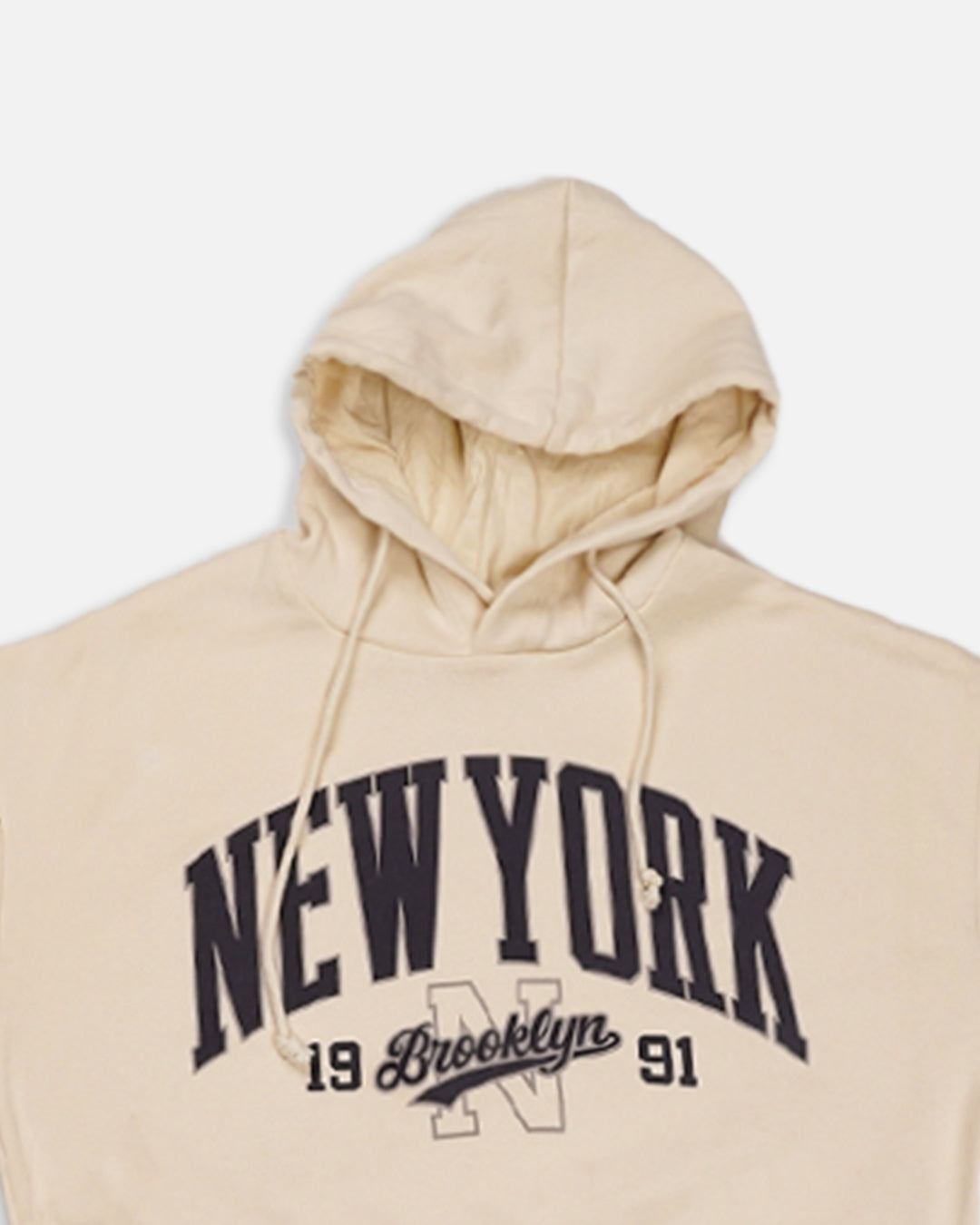 Teranovy Branded Winter Women’s Crop Hoodie – New York Print (Beige) WHD-07