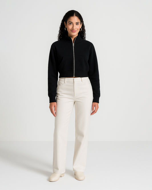 Women’s Black Cropped High-Neck Zip-Up Sweat Jacket WJ-06