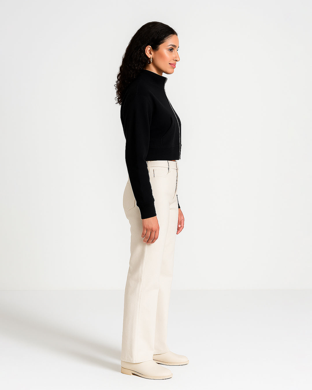 Women’s Black Cropped High-Neck Zip-Up Sweat Jacket WJ-06