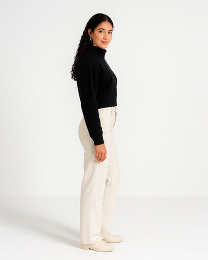 Women’s Black Cropped High-Neck Zip-Up Sweat Jacket WJ-06