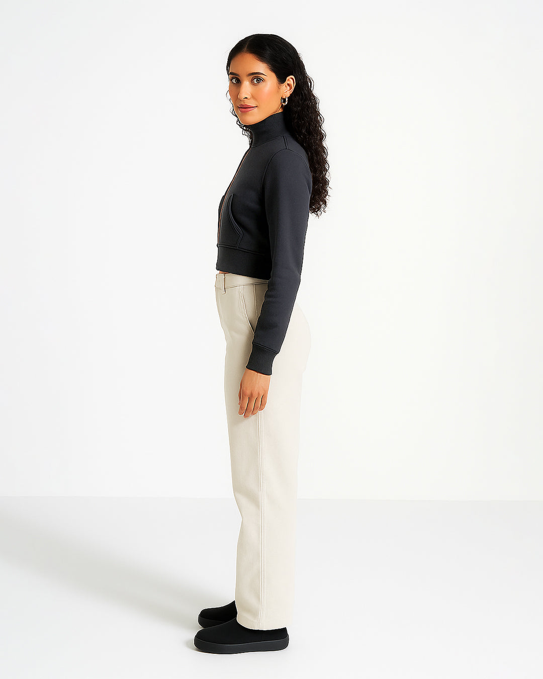 Women’s Charcoal Cropped High-Neck Zip-Up Jacket WJ-08