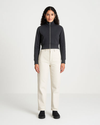 Women’s Charcoal Cropped High-Neck Zip-Up Jacket WJ-08