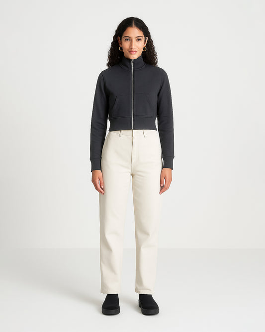 Women’s Charcoal Cropped High-Neck Zip-Up Jacket WJ-08