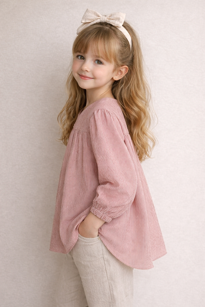 SPARK Branded Kids Pinstripe Puff-Sleeve Fusion Top GF-16