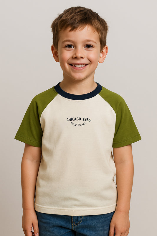ZARRAA Branded  Boy's White & Green Color T-shirt BTS-02
