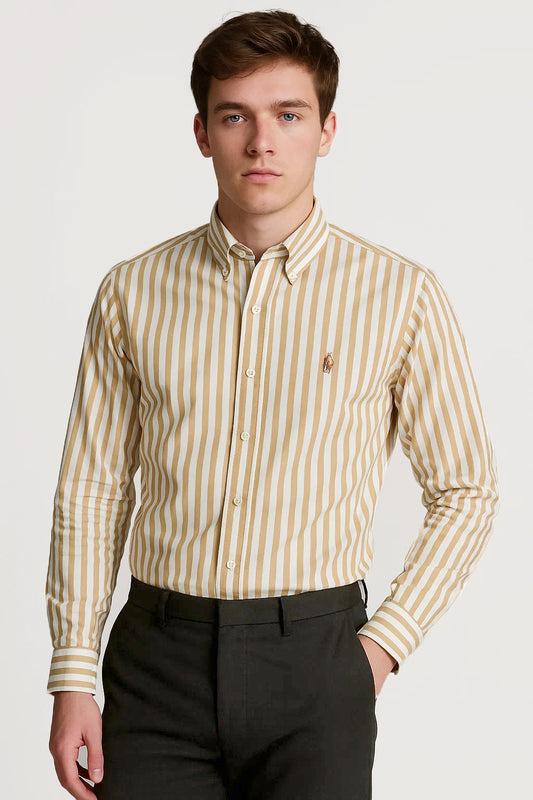 Pollo Branded Men's Slim Fit Yellow Striped Shirt MFS-10