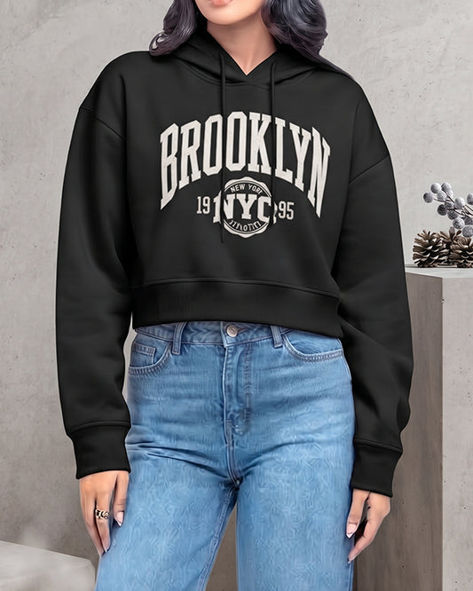 Teranovy Branded Winter Women’s Crop Hoodie  (Black) WHD-08