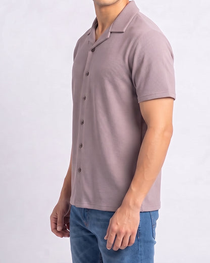 Spark Men’s Ribbed Button Down Shirt (Cuban Collar) – Mauve MCS-32