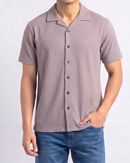 Spark Men’s Ribbed Button Down Shirt (Cuban Collar) – Mauve MCS-32