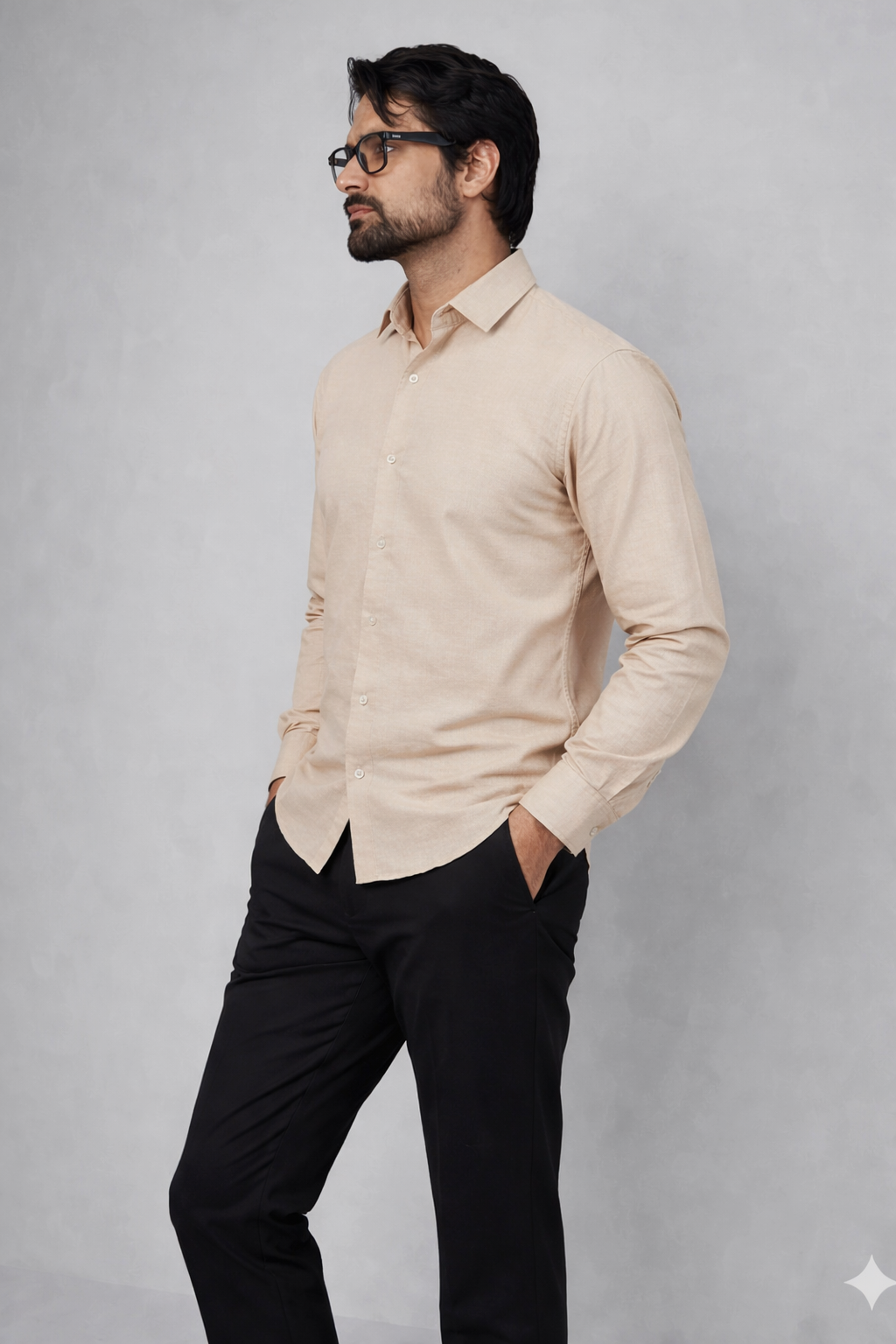 Michael Krs Branded Mens Casual Shirt-Light Beige MCS-46