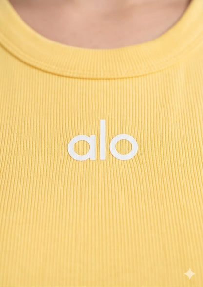 Alos Branded Women’s Ribbed Racerback Crop Tank - Yellow WTT-20
