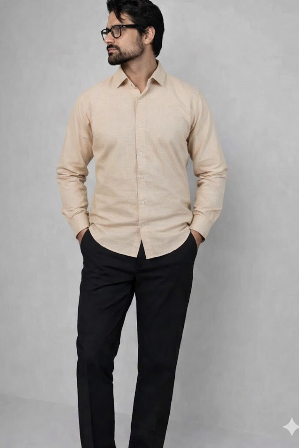 Michael Krs Branded Mens Casual Shirt-Light Beige MCS-46