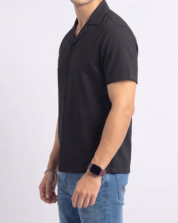 Zelig Branded Men’s Classic Black Cuban Collar Shirt MCS-19
