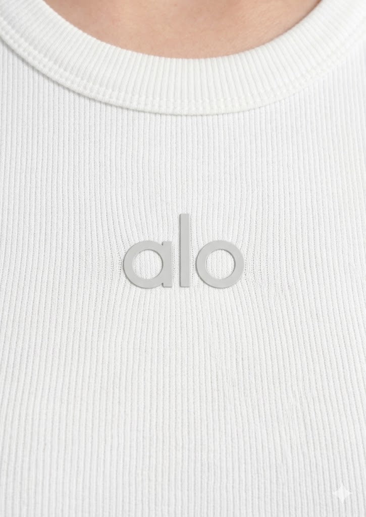 Alos Branded Women’s Ribbed Racerback Crop Tank - White WTT-19
