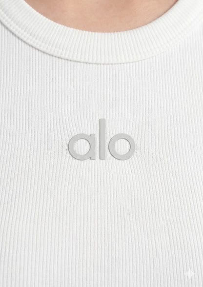 Alos Branded Women’s Ribbed Racerback Crop Tank - White WTT-19