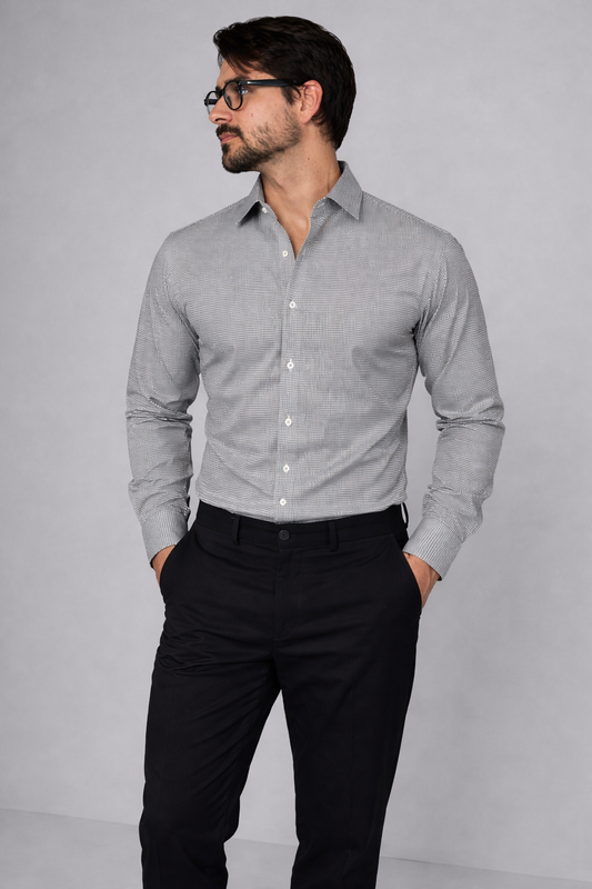 Calvy Klien Branded Mens Formal Shirt-Grey Micro-Check MFS-35