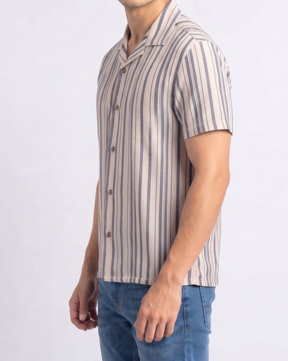 PullNBear Branded Men’s Sandstone Grey Stripe Button-Down Shirt MCS-29