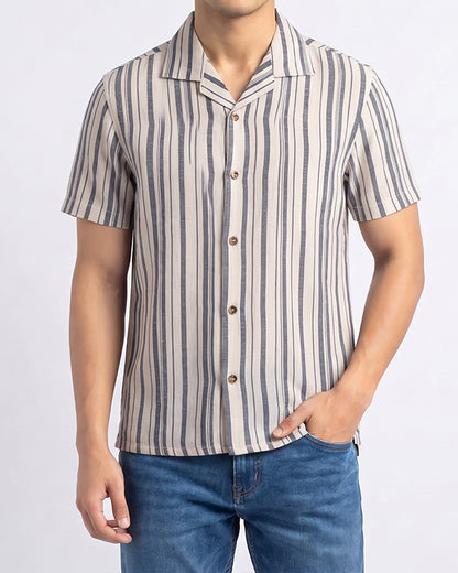 PullNBear Branded Men’s Sandstone Grey Stripe Button-Down Shirt MCS-29