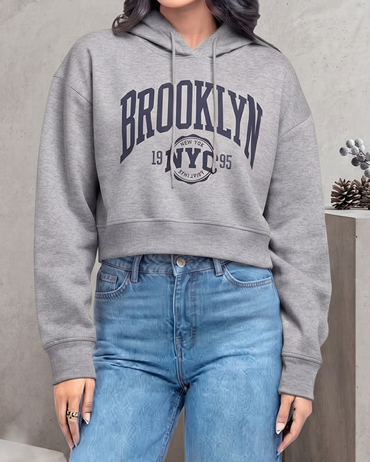 Teranovy Branded Women’s Cropped Hoodie – Light Grey WHD-03