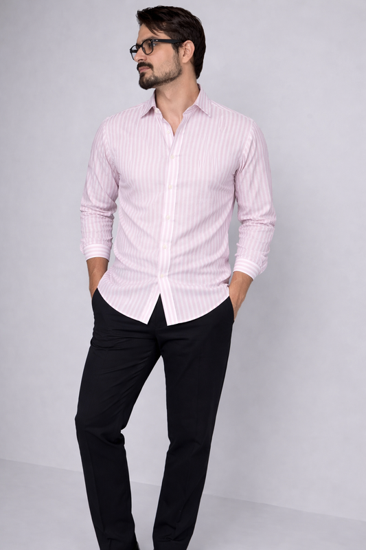 Moos Branded Mens Casual Shirt-Pink Stripe MCS-43