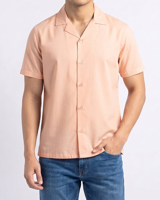 Zelig Branded Men’s Peach Cuban Collar Linen Shirt MCS-20
