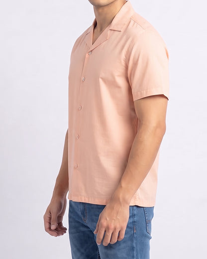 Zelig Branded Men’s Peach Cuban Collar Linen Shirt MCS-20