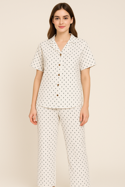 Zelig Branded Off-White Printed Co-Ord Set WCS-07