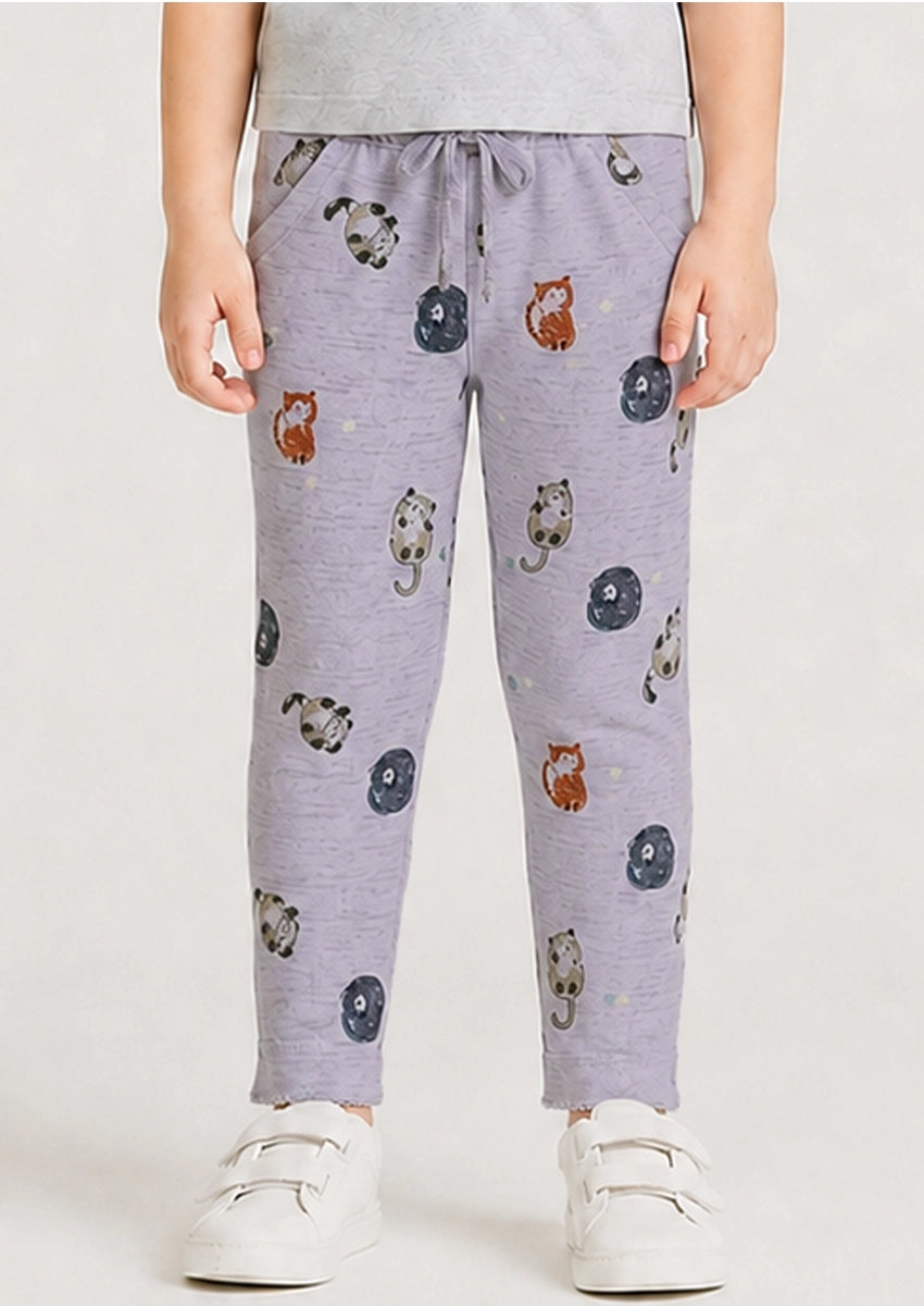 Branded Girl's Lilac Cute Cat Print Trouser KUT-12