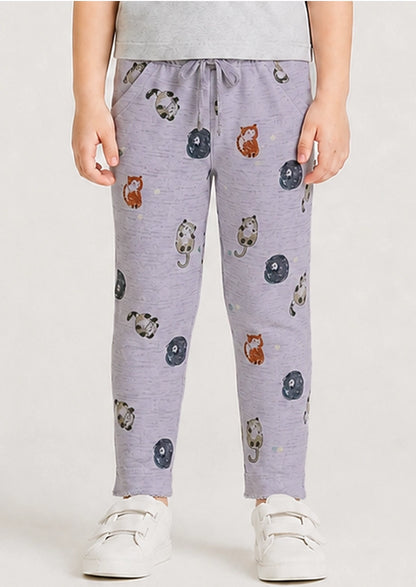 Branded Girl's Lilac Cute Cat Print Trouser KUT-12