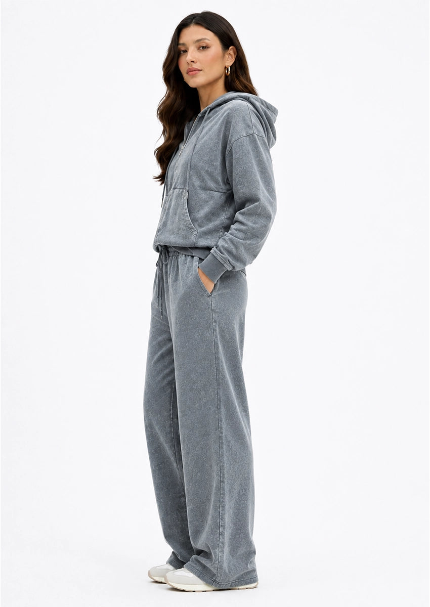 Sinsaey Branded Full-Zip Hoodie and Wide-Leg Trouser - Grey WCS-39