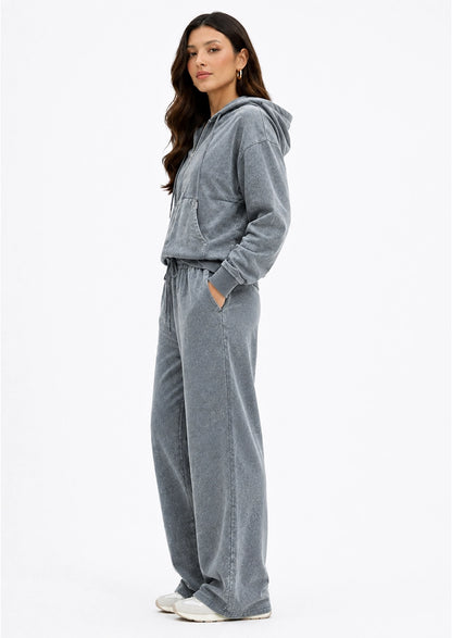 Sinsaey Branded Full-Zip Hoodie and Wide-Leg Trouser - Grey WCS-39