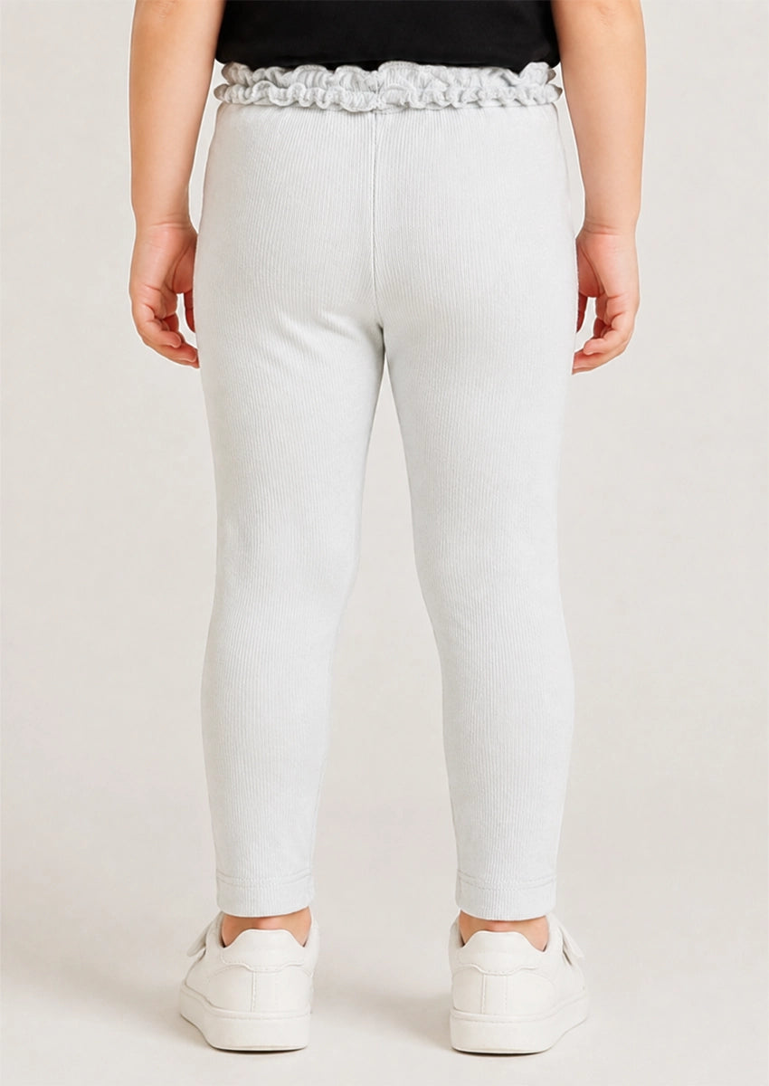 Branded Girl's Off-White Ribbed Ruffle-Trim Tights GTD-19