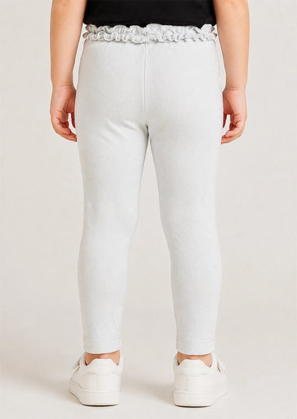 Branded Girl's Off-White Ribbed Ruffle-Trim Tights GTD-19