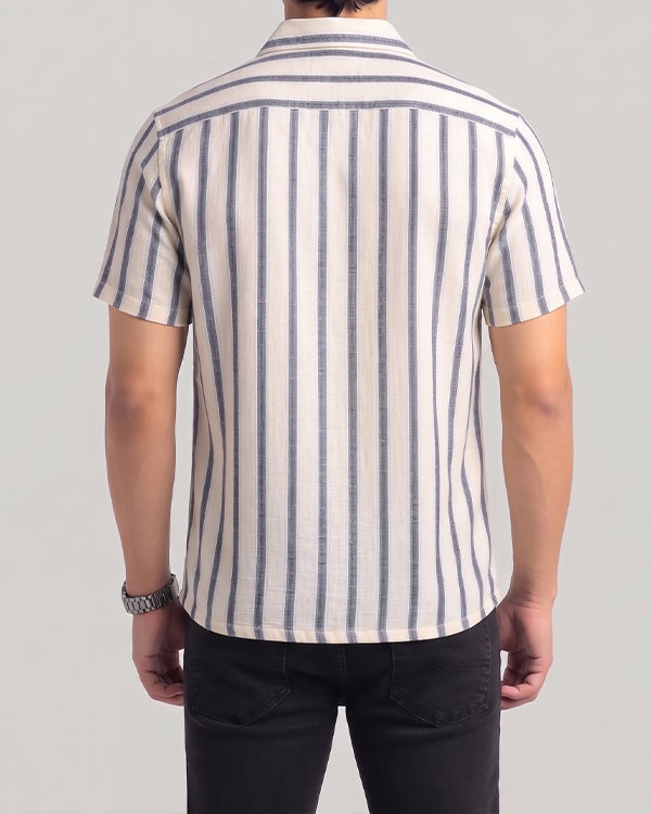PullNBear Branded Men’s Ivory Blue Stripe Button-Down Shirt MCS-28